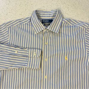Vintage Polo Ralph Lauren Size M Pony Embroidered Yellow Blue Button Down